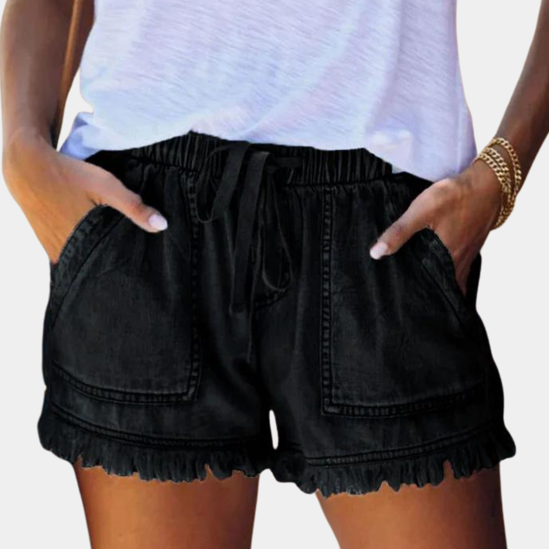 Drune | Einfache Passform mit Fransen Jeansshorts für Frauen