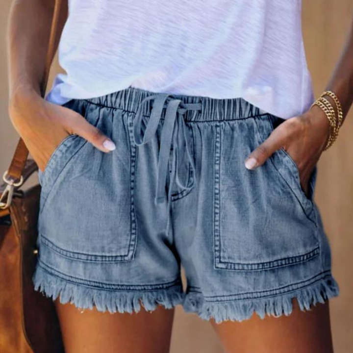 Drune | Einfache Passform mit Fransen Jeansshorts für Frauen