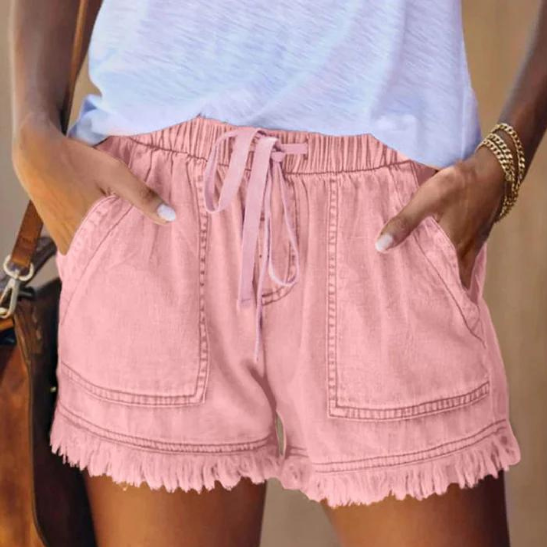 Drune | Einfache Passform mit Fransen Jeansshorts für Frauen