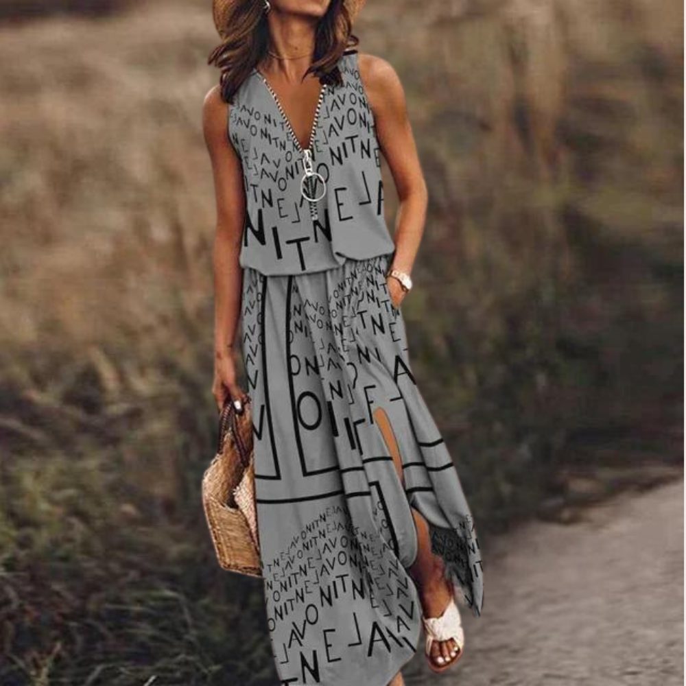 Drune | Maxi Damenkleid mit Textdruck