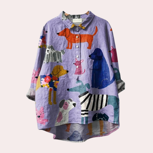 Drune | Damen Casual Shirt mit Hundedruck
