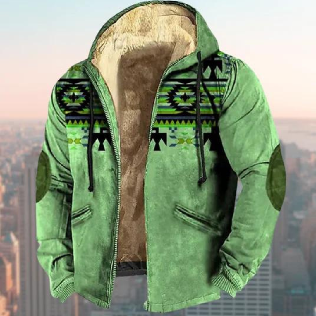 Drune | Kapuze Reguläre Passform Wildlederoptik Geometrisches Muster Reißverschluss