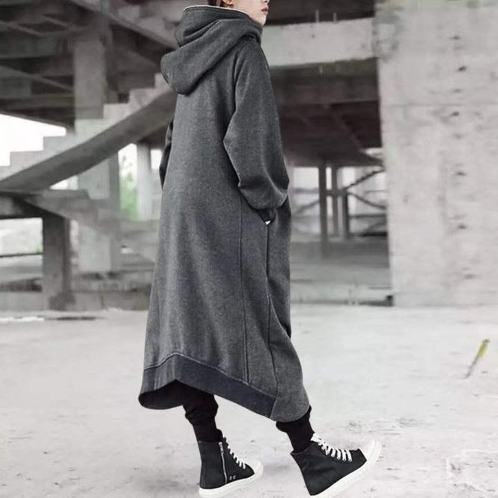 Drune | Lange Winterjacke mit Kapuze und Reißverschluss für Damen