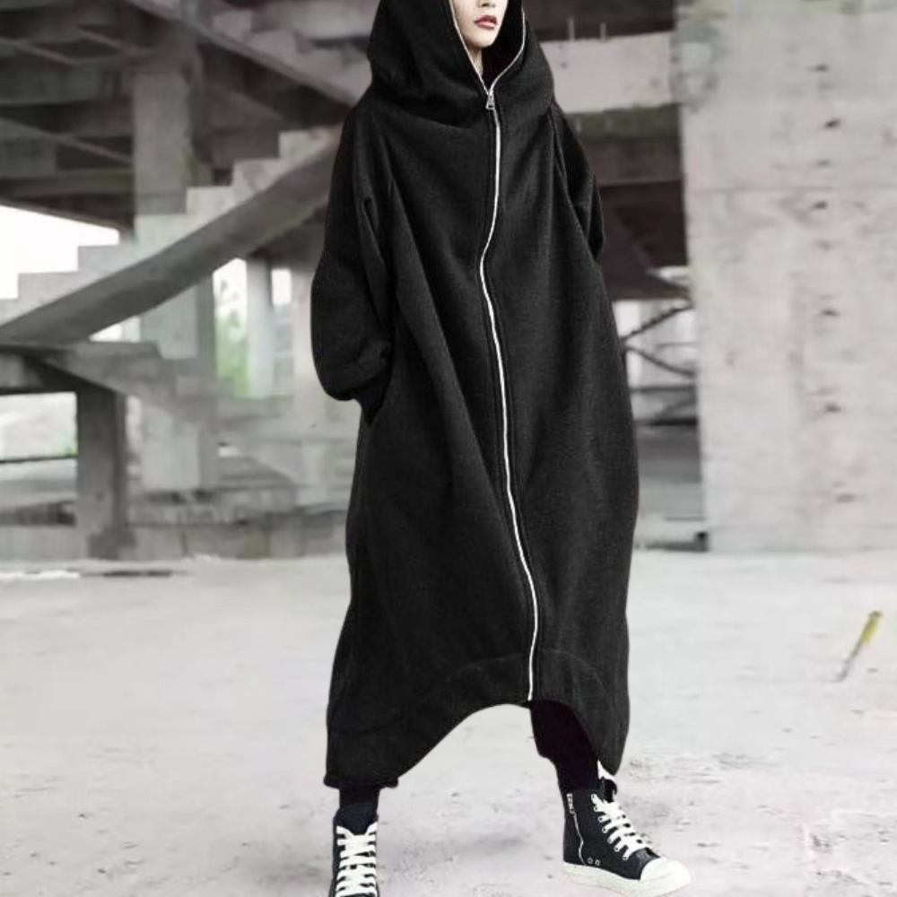 Drune | Lange Winterjacke mit Kapuze und Reißverschluss für Damen