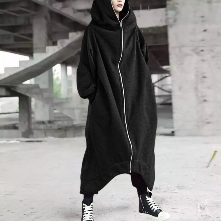Drune | Lange Winterjacke mit Kapuze und Reißverschluss für Damen