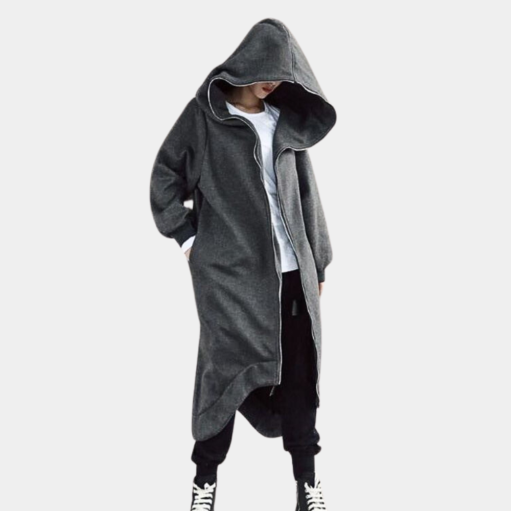 Drune | Lange Winterjacke mit Kapuze und Reißverschluss für Damen