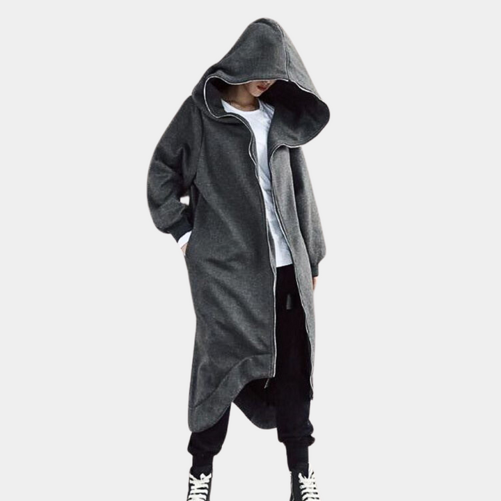 Drune | Lange Winterjacke mit Kapuze und Reißverschluss für Damen
