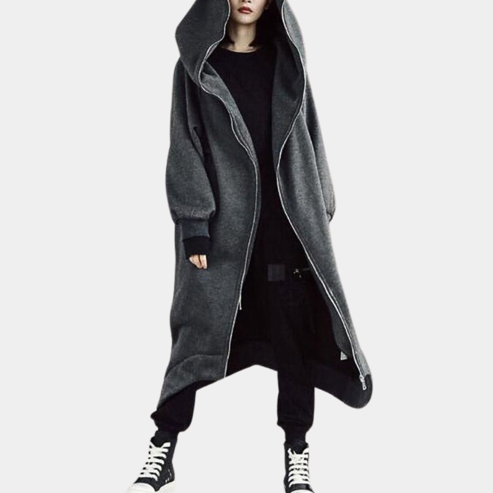 Drune | Lange Winterjacke mit Kapuze und Reißverschluss für Damen