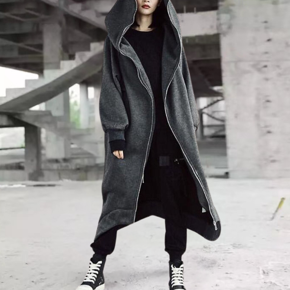 Drune | Lange Winterjacke mit Kapuze und Reißverschluss für Damen