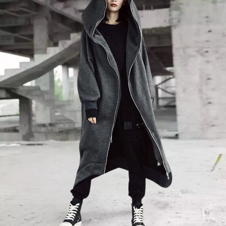 Drune | Lange Winterjacke mit Kapuze und Reißverschluss für Damen