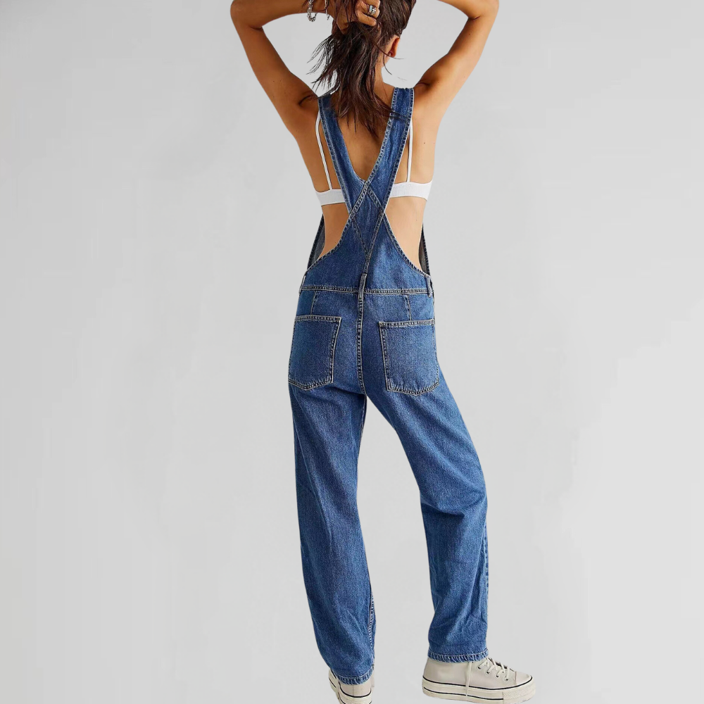 Drune | Damen-Latzhose aus Denim mit Cross-Back-Design