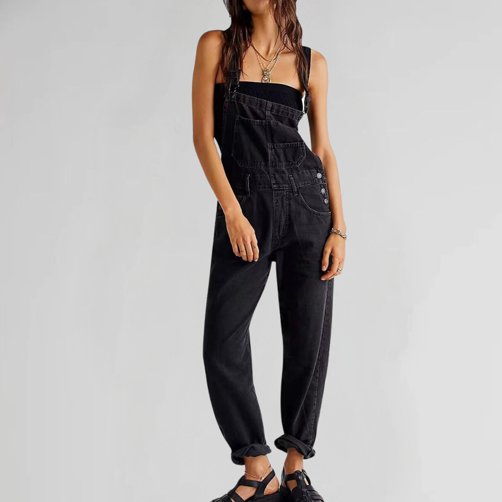 Drune | Damen-Latzhose aus Denim mit Cross-Back-Design