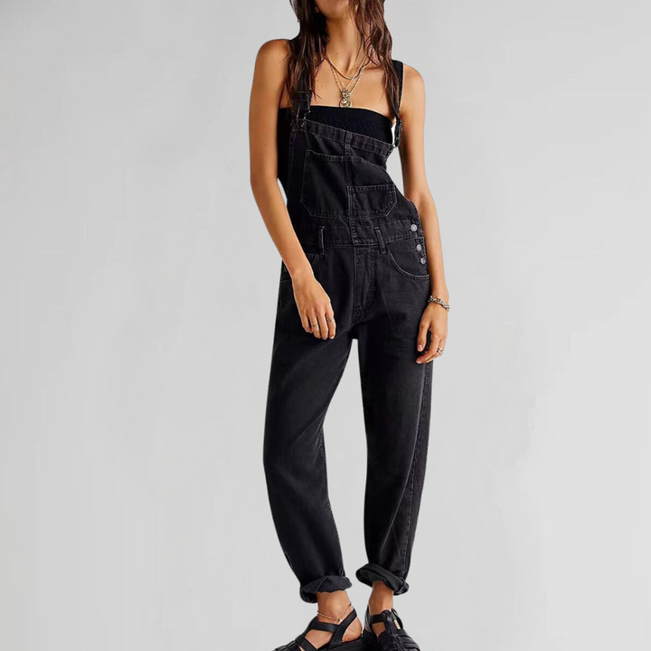Drune | Damen-Latzhose aus Denim mit Cross-Back-Design