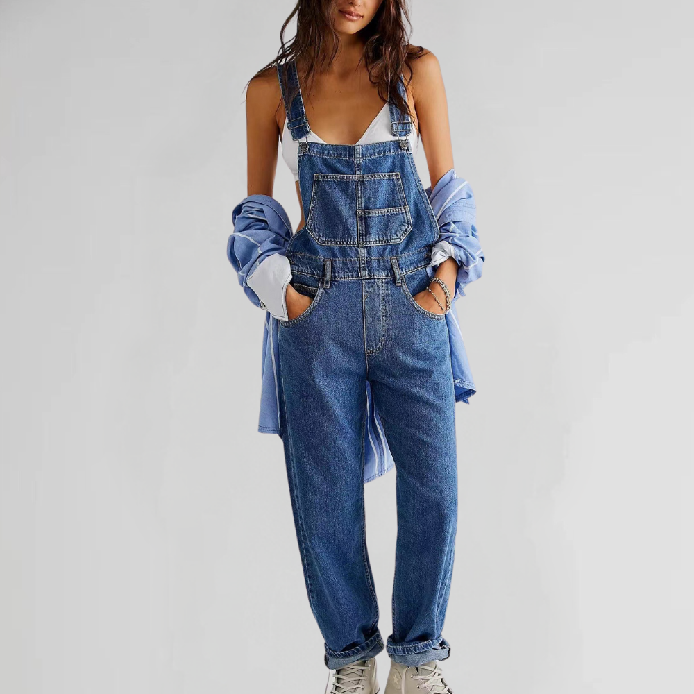 Drune | Damen-Latzhose aus Denim mit Cross-Back-Design