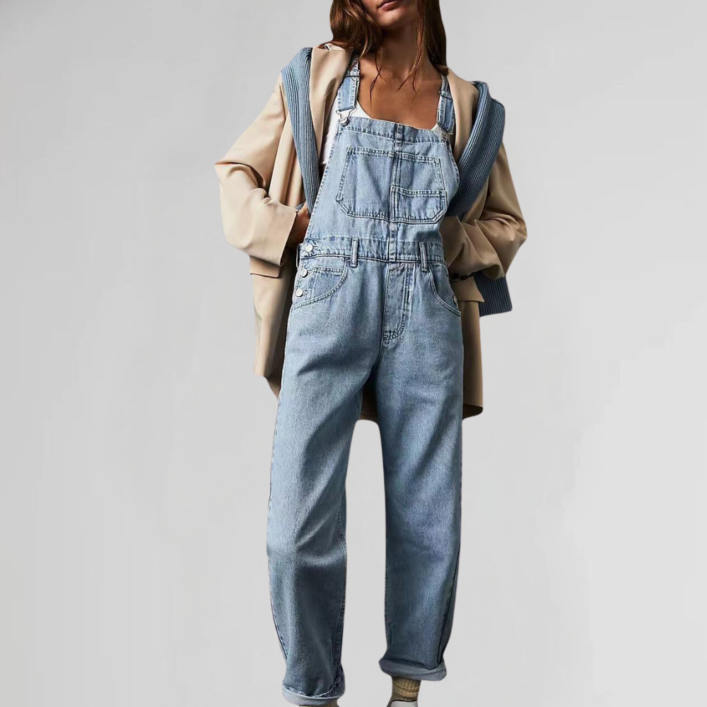 Drune | Damen-Latzhose aus Denim mit Cross-Back-Design