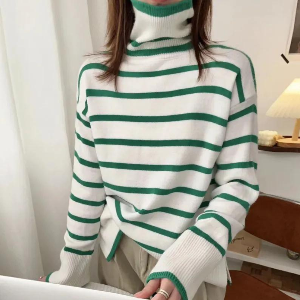 Drune | Trendiger Gestreifter Rollkragenpullover für Damen
