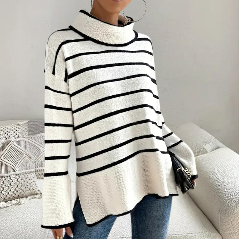 Drune | Trendiger Gestreifter Rollkragenpullover für Damen