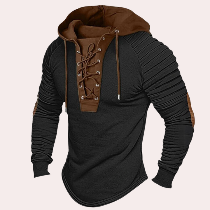 Drune | Kapuzenpullover mit Schnürung - Vintage Hoodie mit Rippärmeln & Wikinger-Style