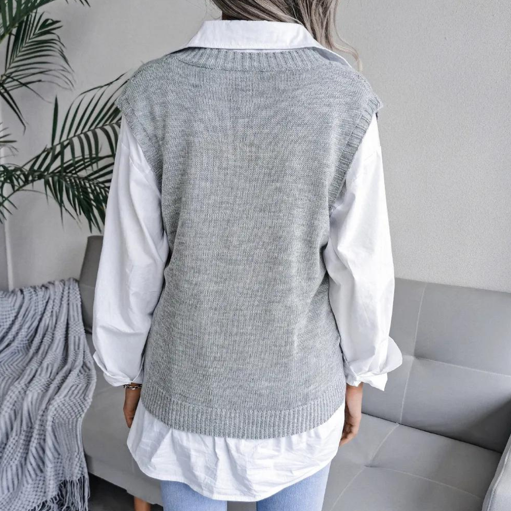 Drune | Damen Pulsweste mit V-Ausschnitt und Zopfmuster