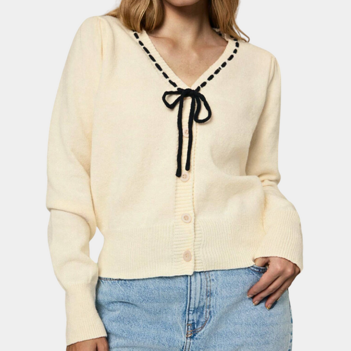 Drune | Eleganter Damenpullover mit V-Ausschnitt und Schleife
