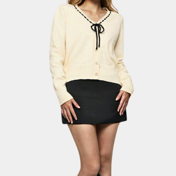 Drune | Eleganter Damenpullover mit V-Ausschnitt und Schleife
