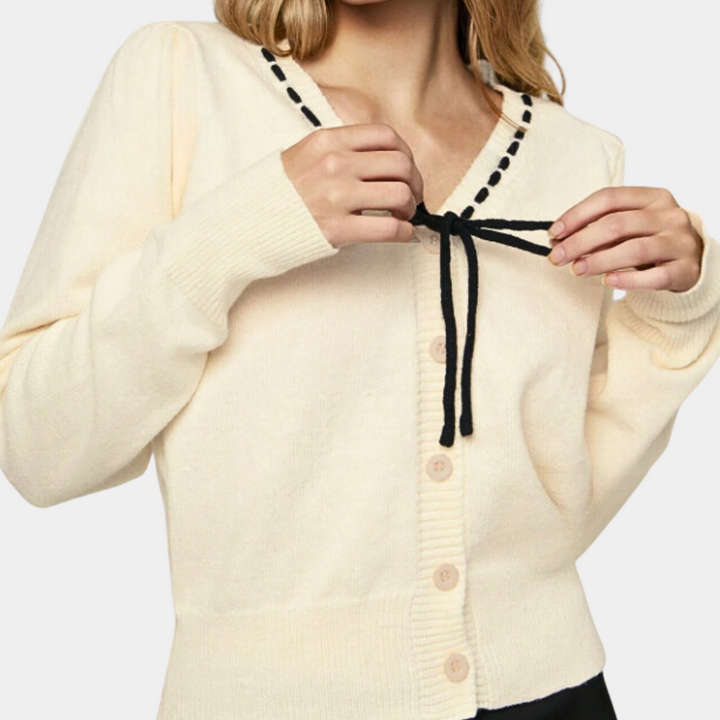 Drune | Eleganter Damenpullover mit V-Ausschnitt und Schleife