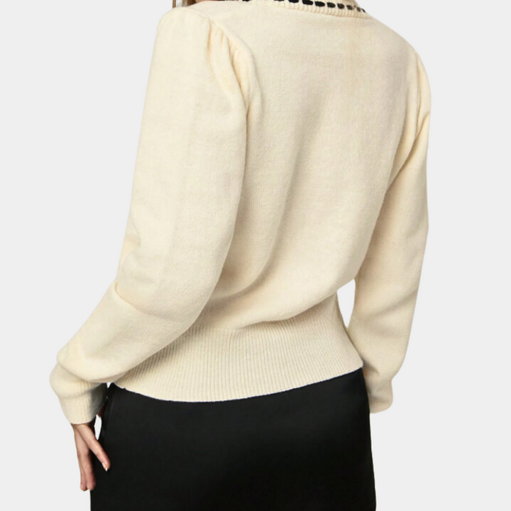 Drune | Eleganter Damenpullover mit V-Ausschnitt und Schleife