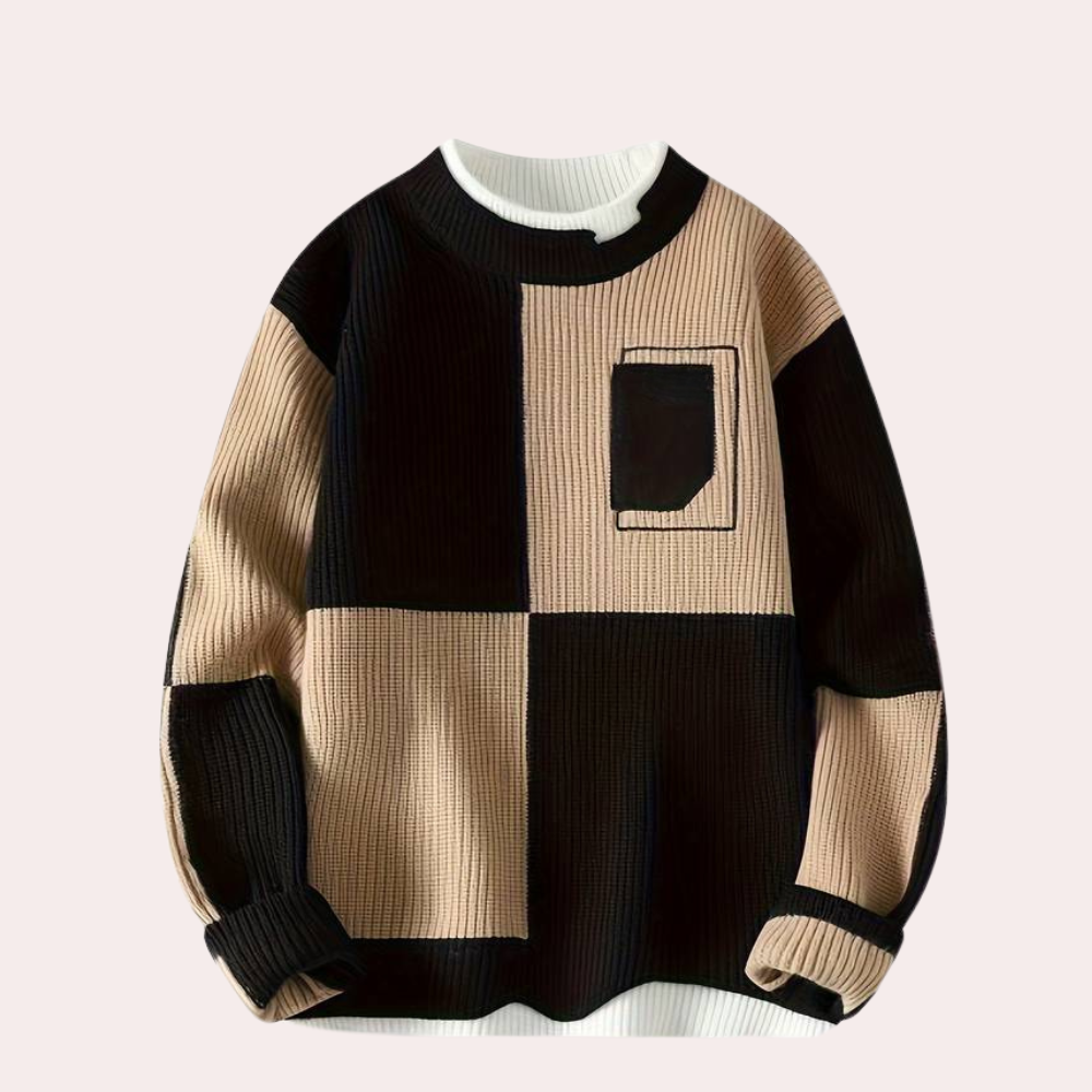 Drune | Strickpullover mit Karierter Kontrast Weiches Strick Modernes Design