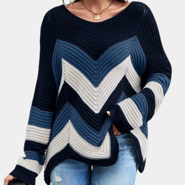Drune | Damen Strickpullover mit Modischem Wellenmuster