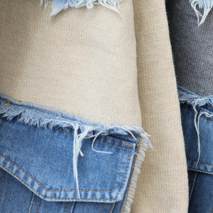 Drune | Stilvolle Gestrickte Damenweste mit Denim Akzenten