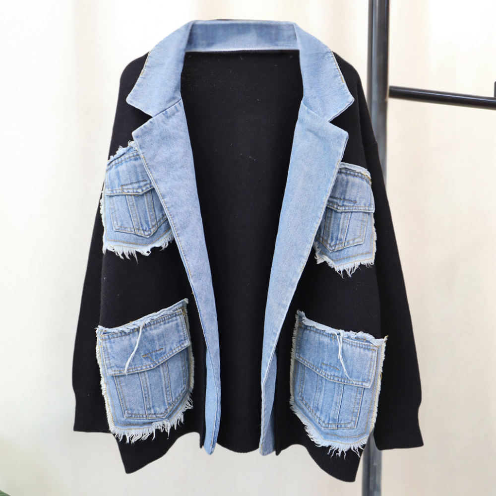 Drune | Stilvolle Gestrickte Damenweste mit Denim Akzenten