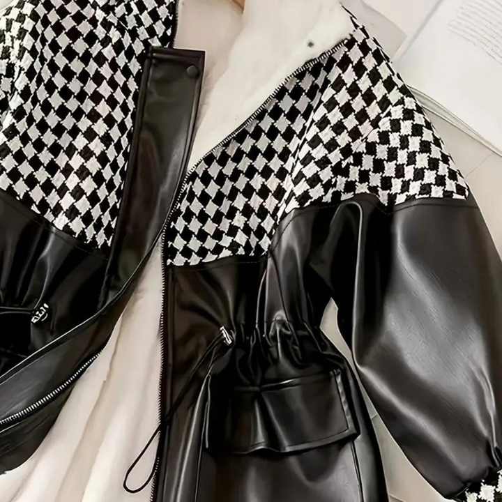 Drune | Lederjacke matt Effekt Karomuster Warm und stylisch
