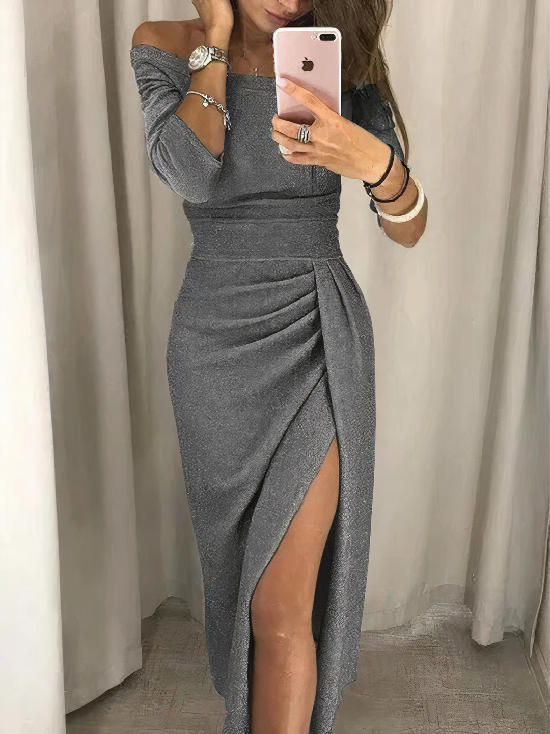 Drune | Off-Shoulder Glitzerkleid