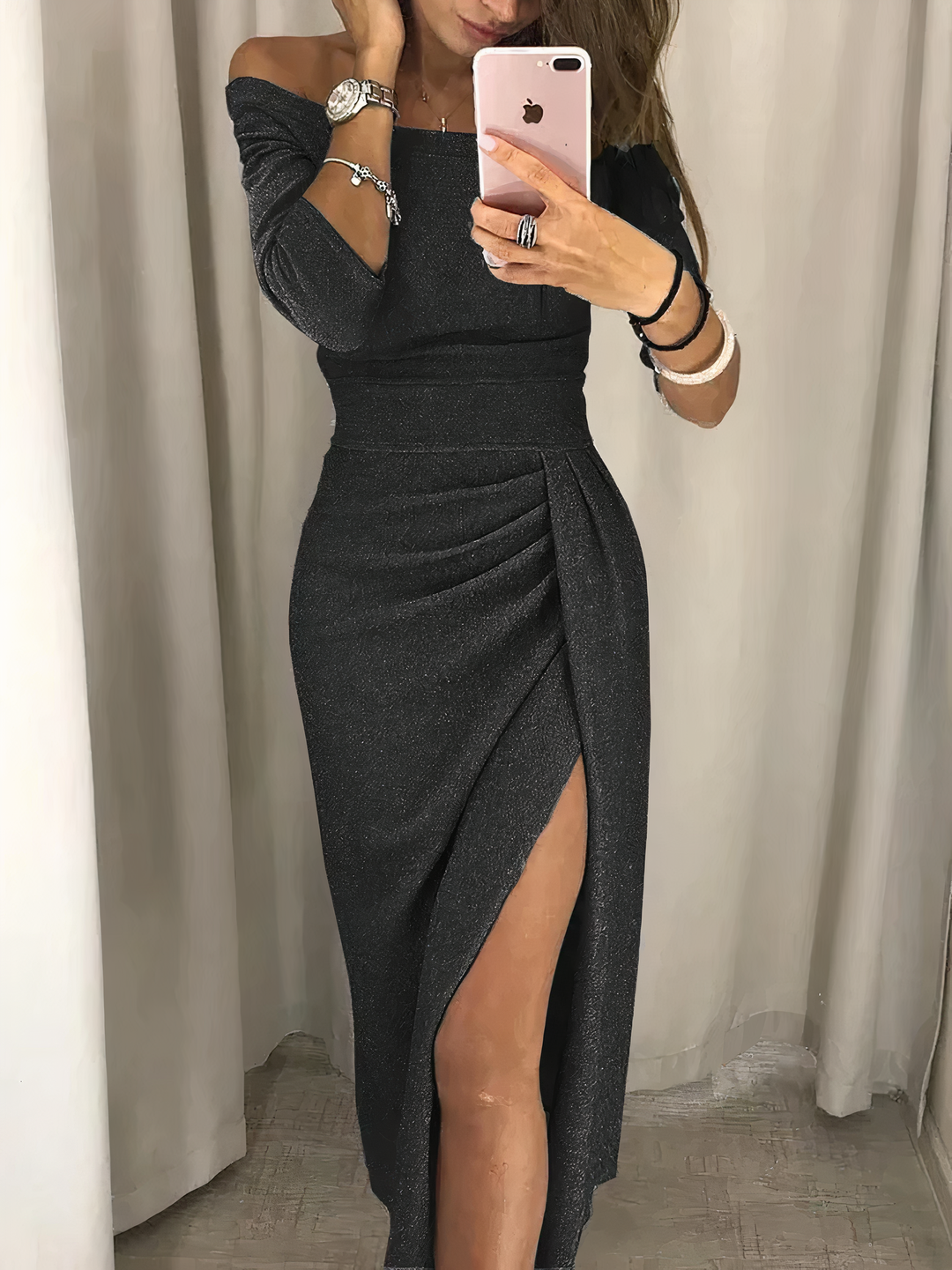 Drune | Off-Shoulder Glitzerkleid