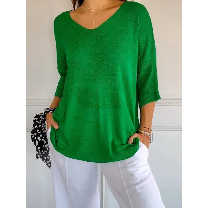Drune | Bequemes Damen Stricktop mit V-Ausschnitt