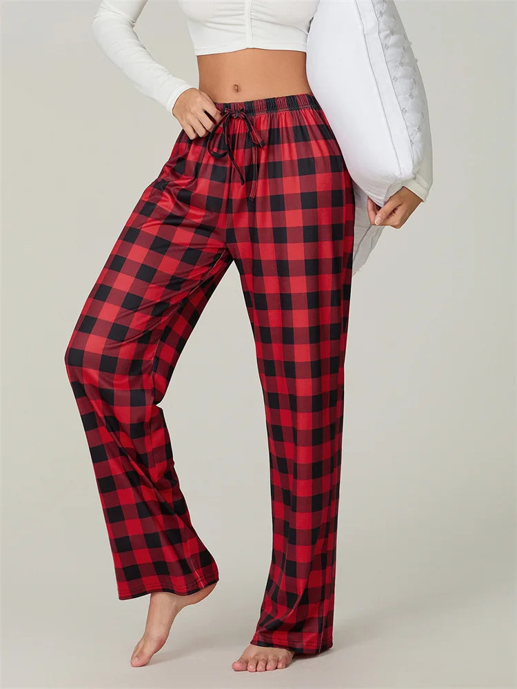 Drune | Weihnachts-Plaid-Print Schnür-Elastic-Schlafhose