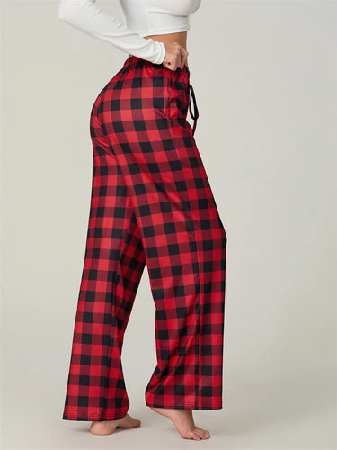 Drune | Weihnachts-Plaid-Print Schnür-Elastic-Schlafhose