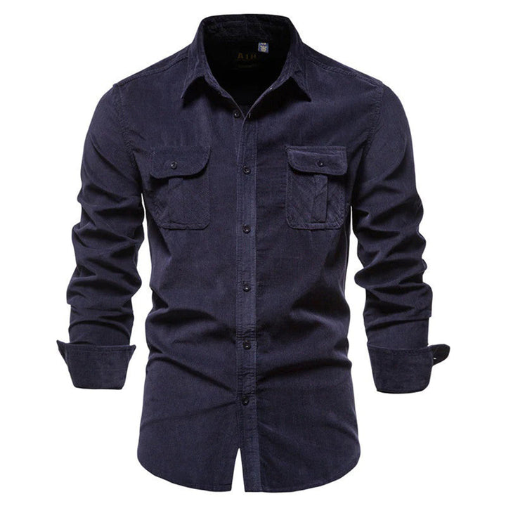 Drune | Cordhemd mit Brusttaschen - Langarm Freizeithemd im Workwear Look, Slim Fit Stil