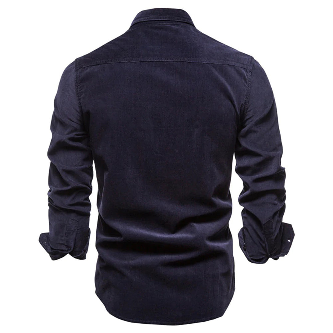 Drune | Cordhemd mit Brusttaschen - Langarm Freizeithemd im Workwear Look, Slim Fit Stil