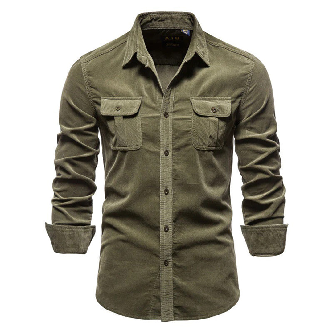 Drune | Cordhemd mit Brusttaschen - Langarm Freizeithemd im Workwear Look, Slim Fit Stil