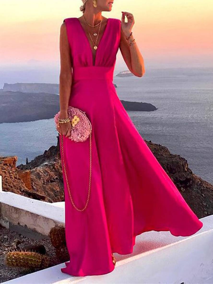 Drune | Langes Chiffon Abendkleid Rückenfrei Träger Tiefer Ausschnitt Ärmellos Damen Elegante Mode
