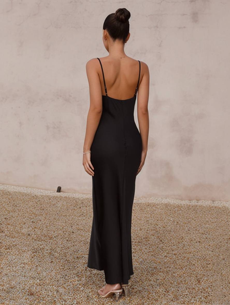 Drune | Kleid Brautjungfer Satin Enganliegend Rückenfrei mit Feinen Trägern Elegante Damen Abendgesellschaft Hochzeitsgast