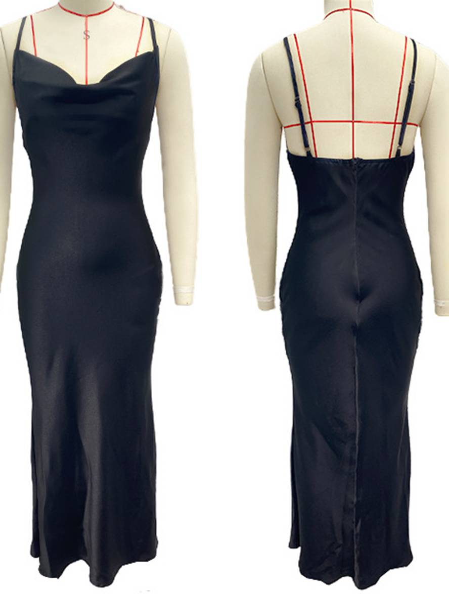 Drune | Kleid Brautjungfer Satin Enganliegend Rückenfrei mit Feinen Trägern Elegante Damen Abendgesellschaft Hochzeitsgast