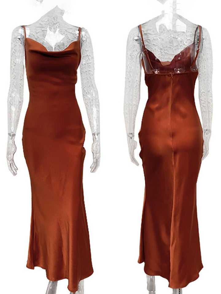 Drune | Kleid Brautjungfer Satin Enganliegend Rückenfrei mit Feinen Trägern Elegante Damen Abendgesellschaft Hochzeitsgast