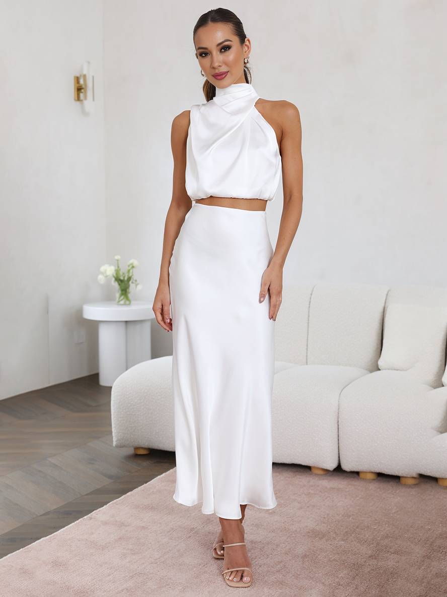 Drune | Kleid Gäste Hochzeit Damen Halter Ärmellos Damen Elegante Abend Zweiteilige Brautjungfernkleid