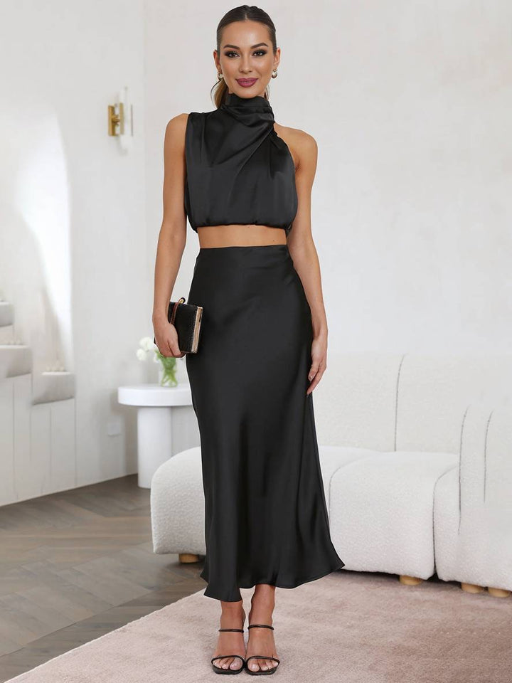 Drune | Kleid Gäste Hochzeit Damen Halter Ärmellos Damen Elegante Abend Zweiteilige Brautjungfernkleid
