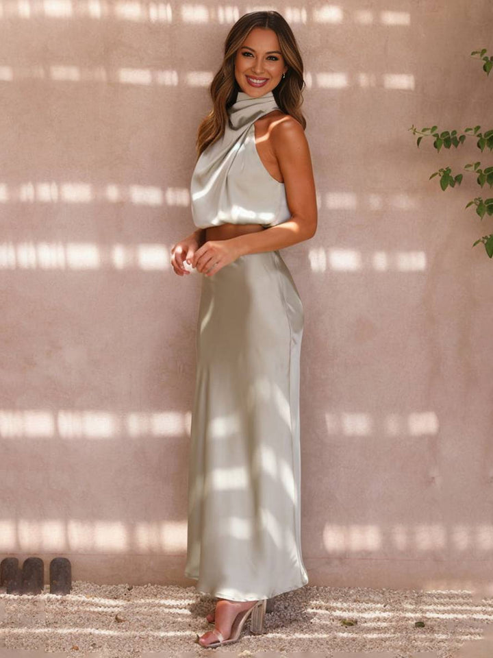 Drune | Kleid Gäste Hochzeit Damen Halter Ärmellos Damen Elegante Abend Zweiteilige Brautjungfernkleid