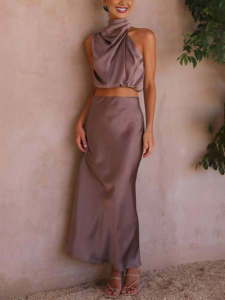 Drune | Kleid Gäste Hochzeit Damen Halter Ärmellos Damen Elegante Abend Zweiteilige Brautjungfernkleid