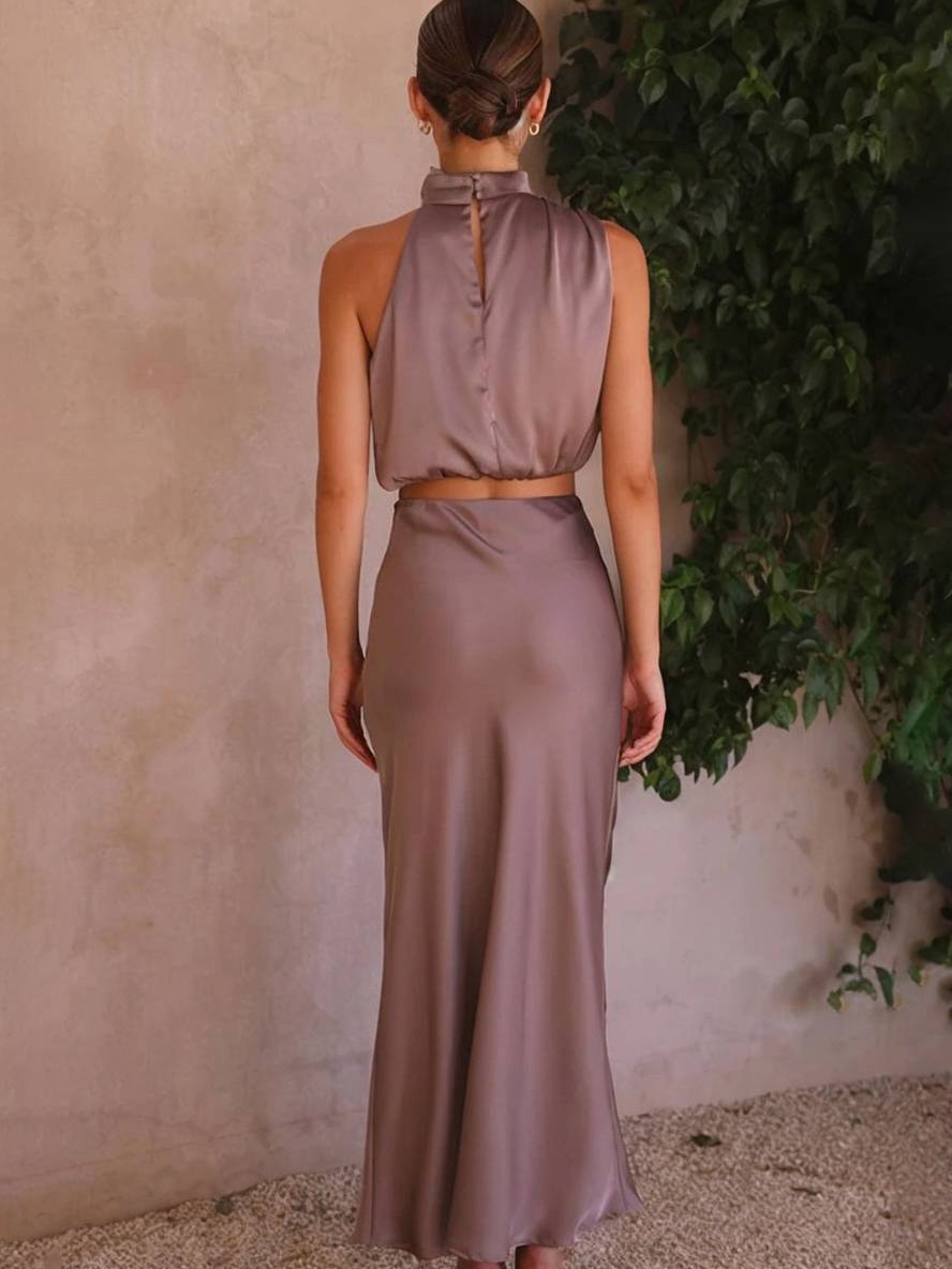 Drune | Kleid Gäste Hochzeit Damen Halter Ärmellos Damen Elegante Abend Zweiteilige Brautjungfernkleid