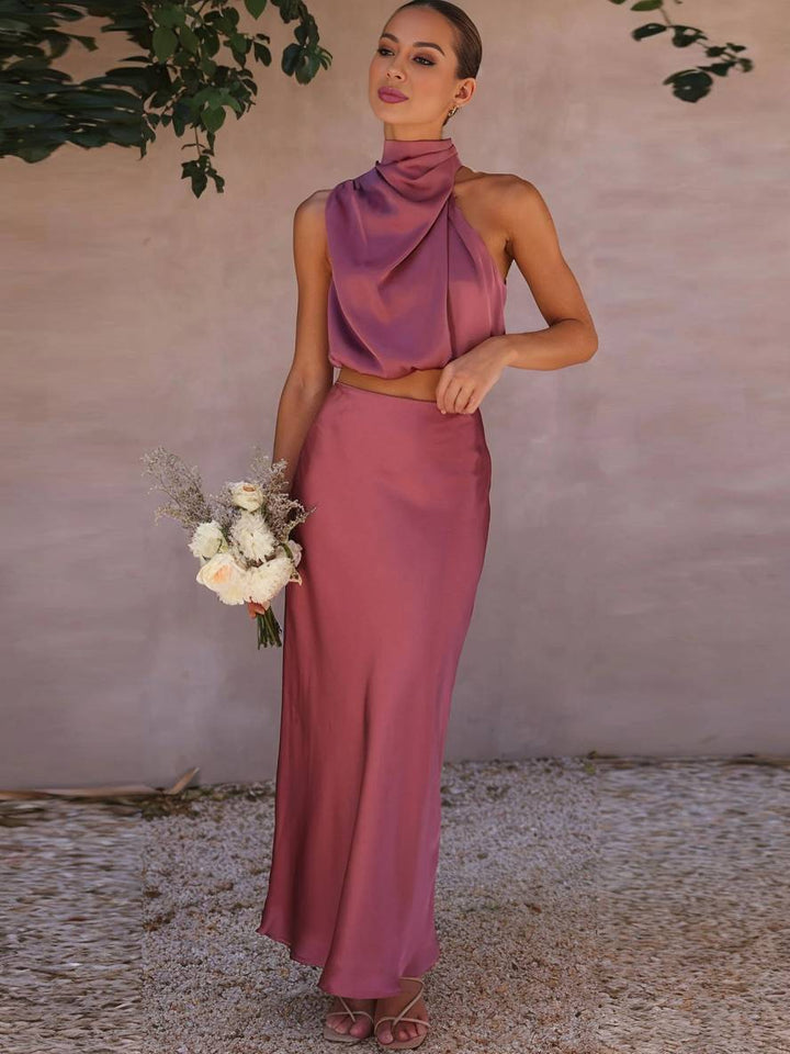 Drune | Kleid Gäste Hochzeit Damen Halter Ärmellos Damen Elegante Abend Zweiteilige Brautjungfernkleid